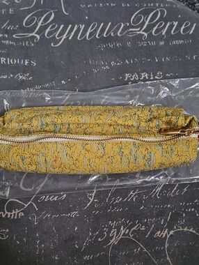 Yellow Floral Zip  Pouch with Gold-Tone Zipper Laurel Denise NWT